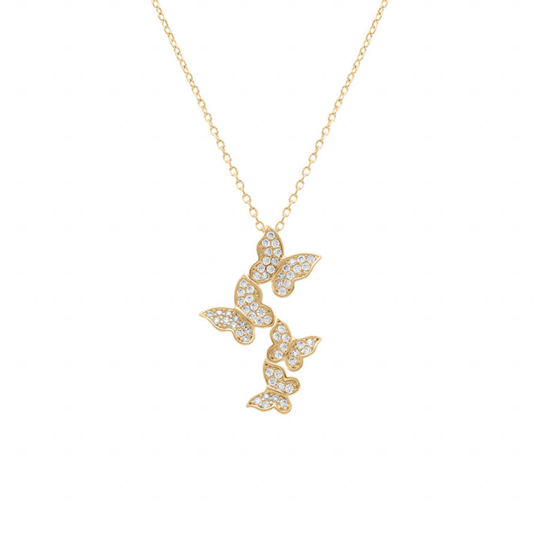 Collier mode papillons en plaqué or orné d'oxydes de zirconium blancs