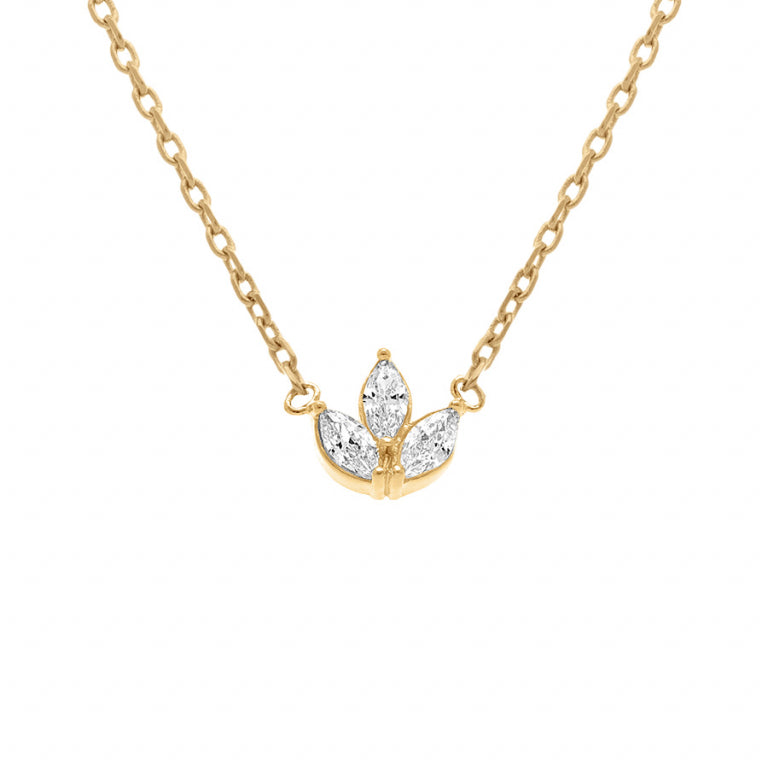 Collier mode motif feuille en Plaqué Or avec oxydes blancs