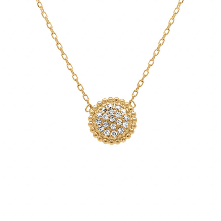 Collier cercle boules pavé oxydes blancs en plaqué or
