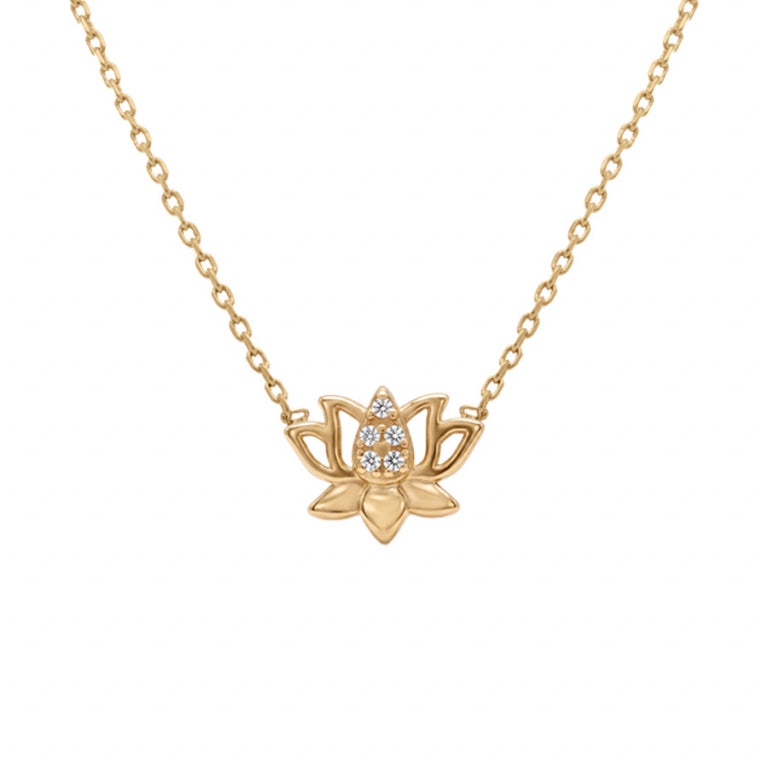 Collier mode fleur de lotus en plaqué or avec oxydes de zirconium blancs