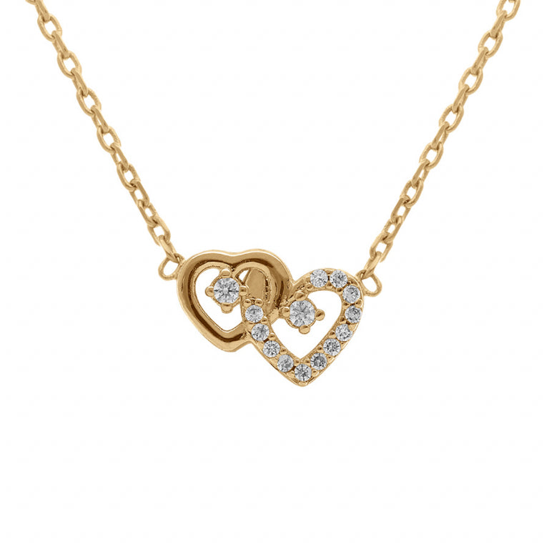 Collier mode cœurs entrelacés en plaqué or avec oxydes blancs