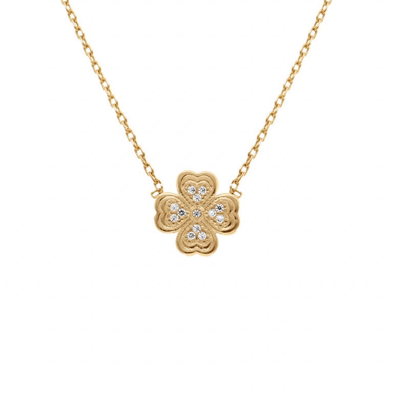 Collier mode trèfles avec oxydes blancs en plaqué or