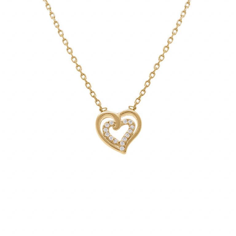Collier mode double cœur en Plaqué Or avec oxydes blancs
