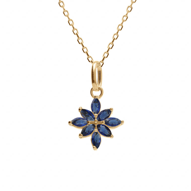 Collier mode fleur en plaqué or avec oxydes de zirconium bleus
