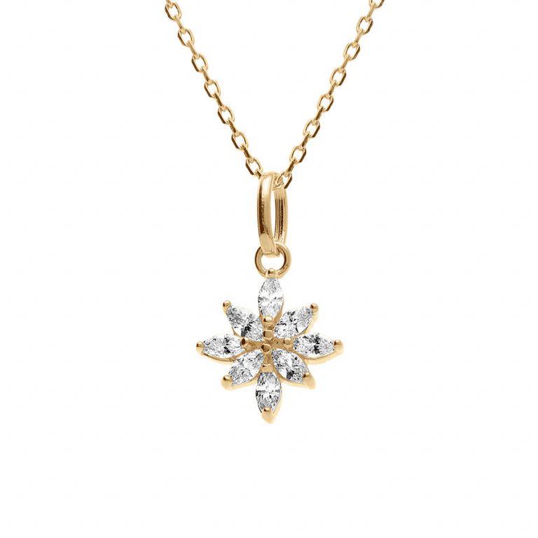 Collier mode fleur avec oxydes blancs en plaqué or