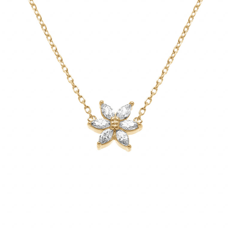 Collier mode fleur oxydes blancs en plaqué or