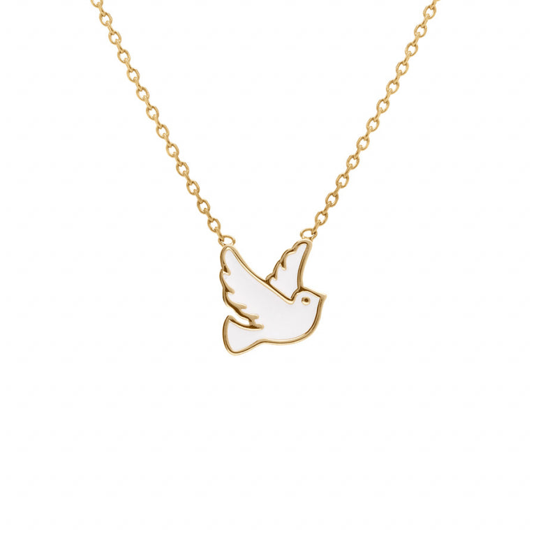 Collier mode colombe en plaqué or avec résine blanche