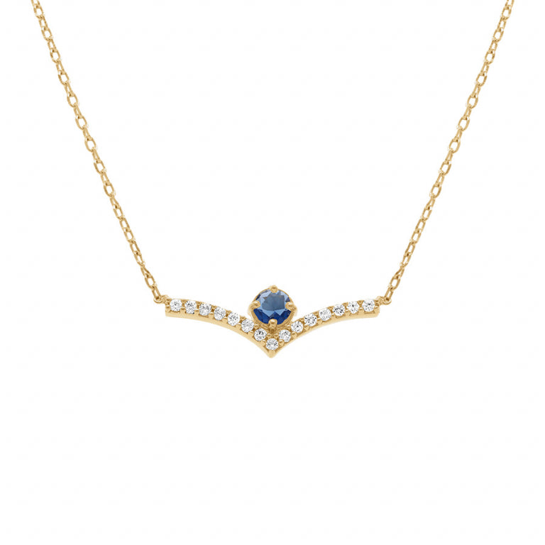Collier mode fleur oxydes bleus et blancs en plaqué or