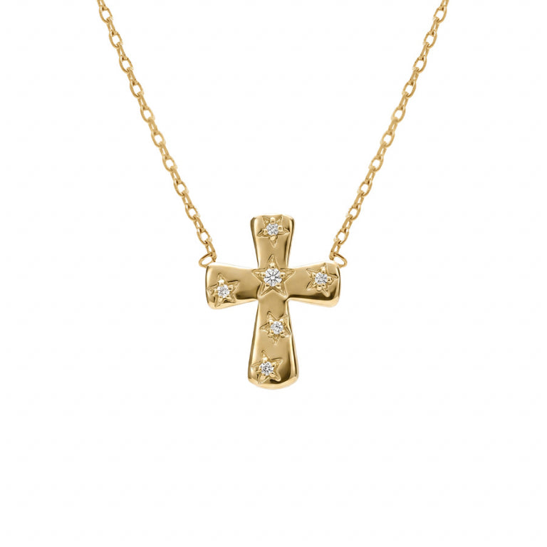 Collier mode croix en plaqué or avec oxydes de zirconium blancs