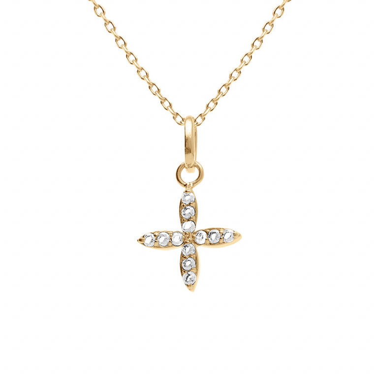 Collier croix en plaqué or avec oxydes de zirconium blancs