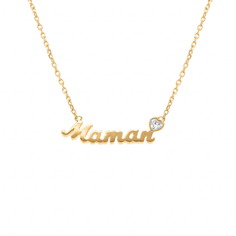 Collier maman cœur en plaqué or avec oxyde blanc
