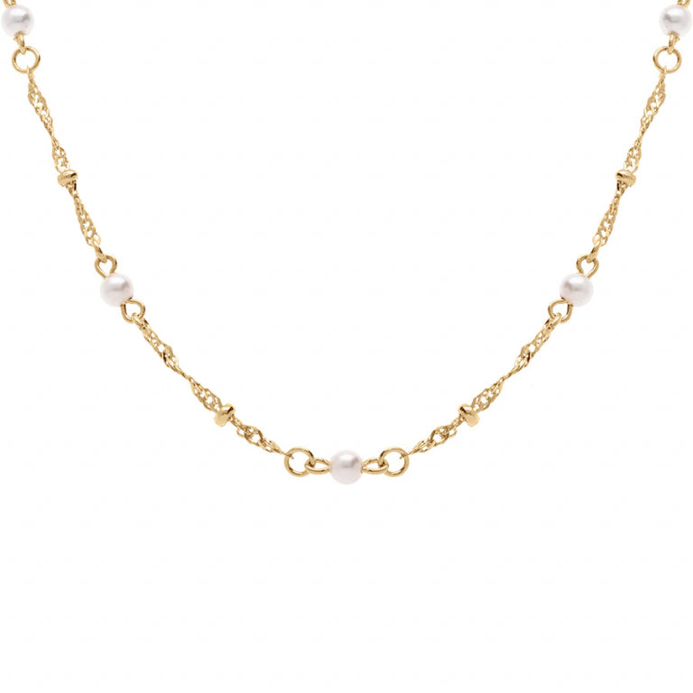 Collier mode twist et perles blanches en plaqué or