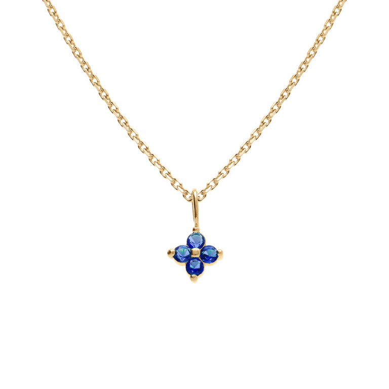 Collier mode fleur oxydes de zirconium bleus en plaqué or