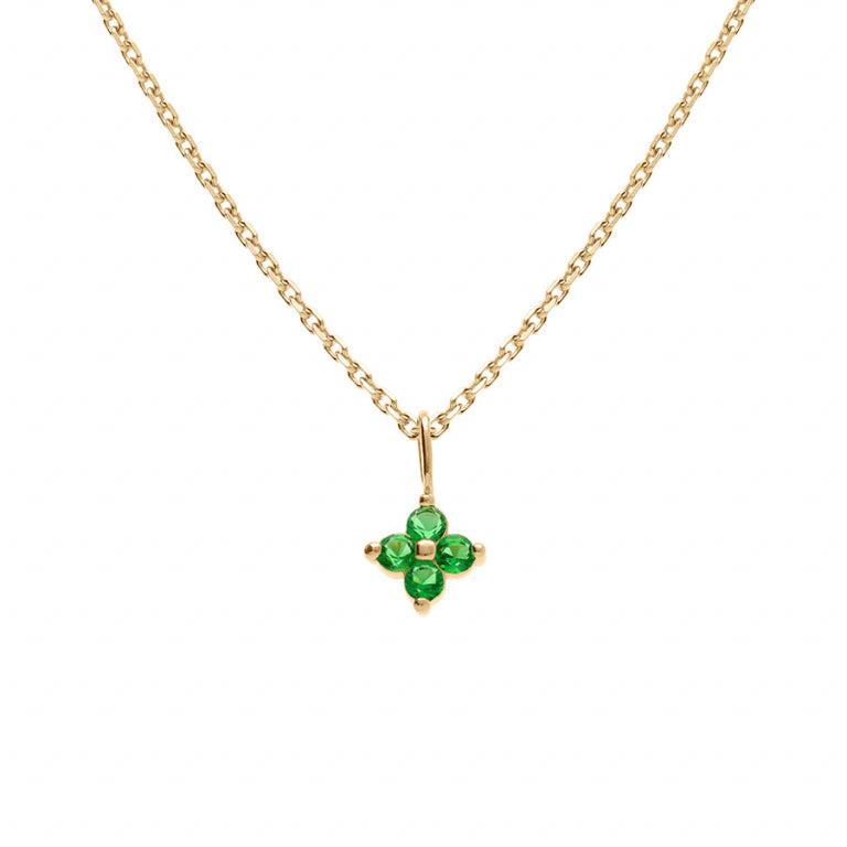Collier motif fleur en plaqué or avec oxydes de zirconium verts