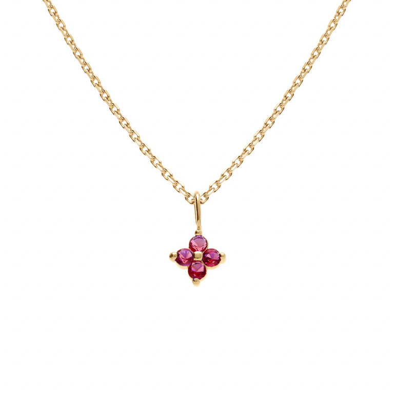 Collier mode fleur oxydes rouges en plaqué or