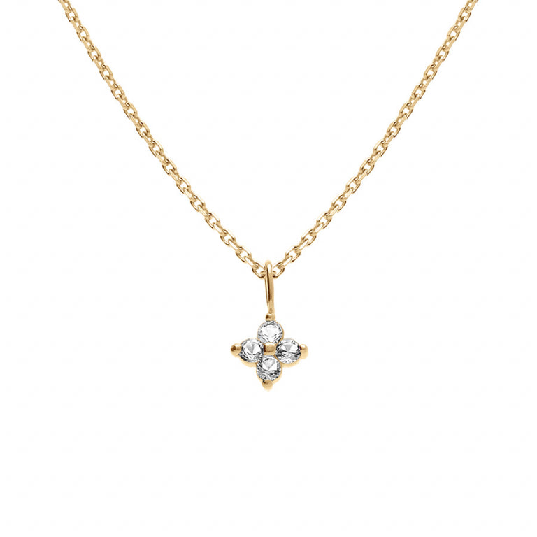 Collier mode fleur oxydes blancs en plaqué or