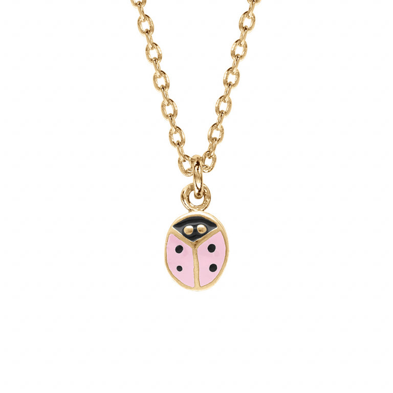 Collier mode coccinelle en plaqué or avec résine rose