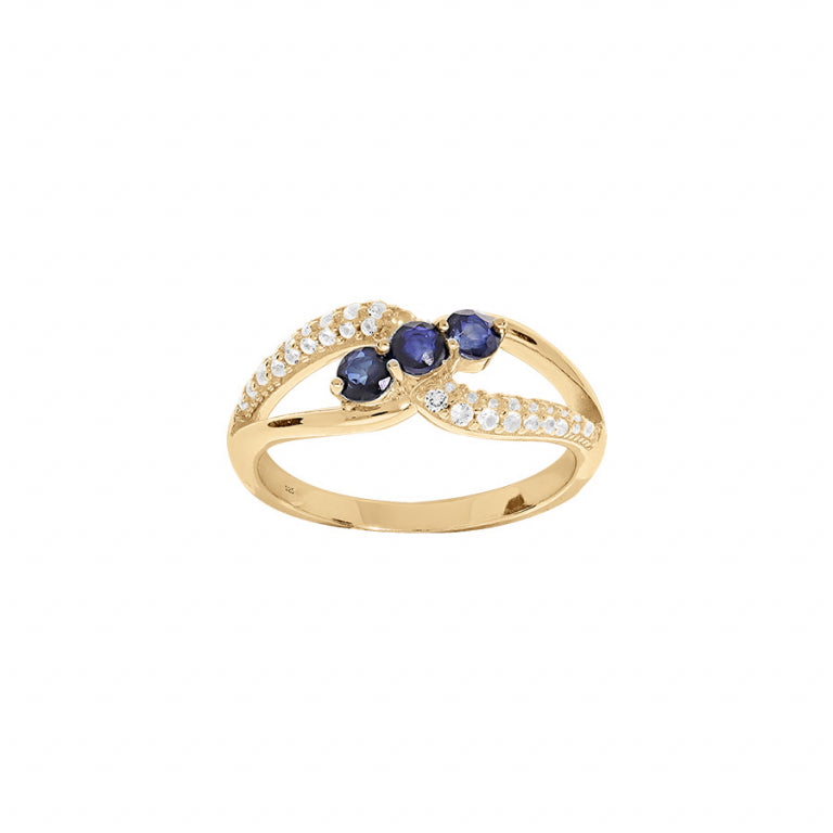 Blue and white oxide ring set in gold plated