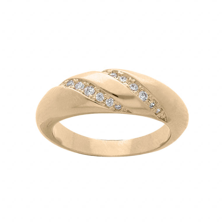 Bague jonc bombé en plaqué or avec oxydes de zirconium blancs