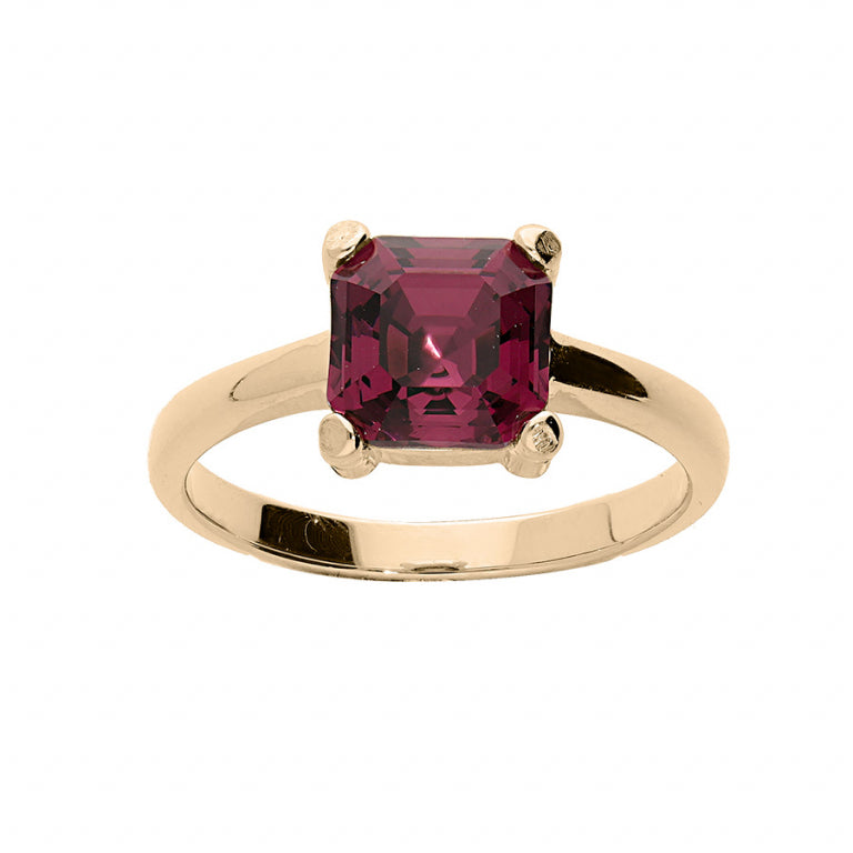 Bague carré en plaqué or avec oxydes de zirconium violets