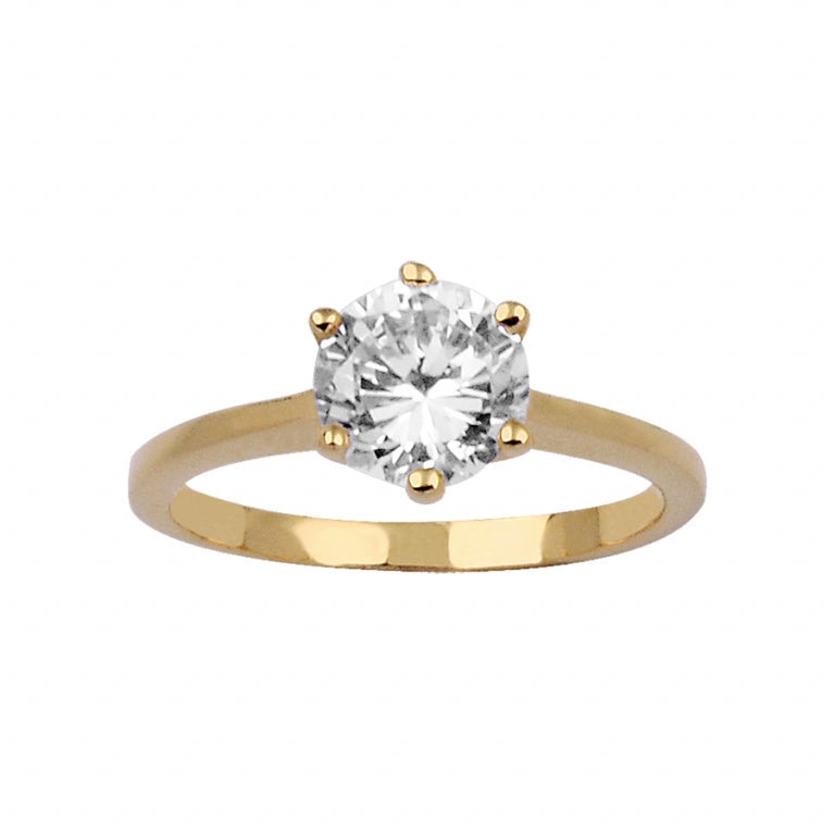 Solitaire ring 6 klauwen in verguld vooraanzicht