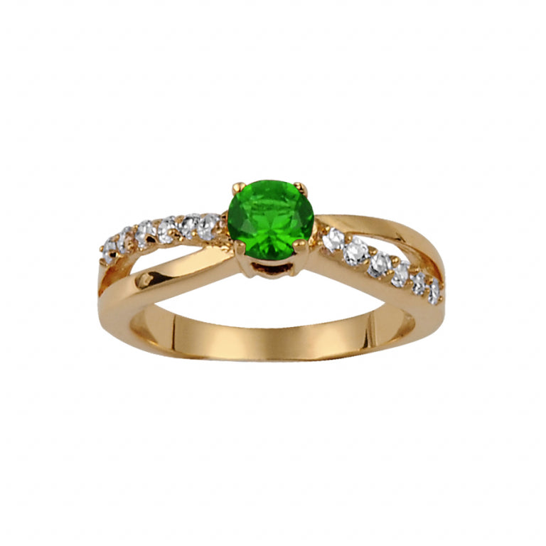 Bague croises pierre verte et blanches en plaqué or avec oxydes verts et blancs