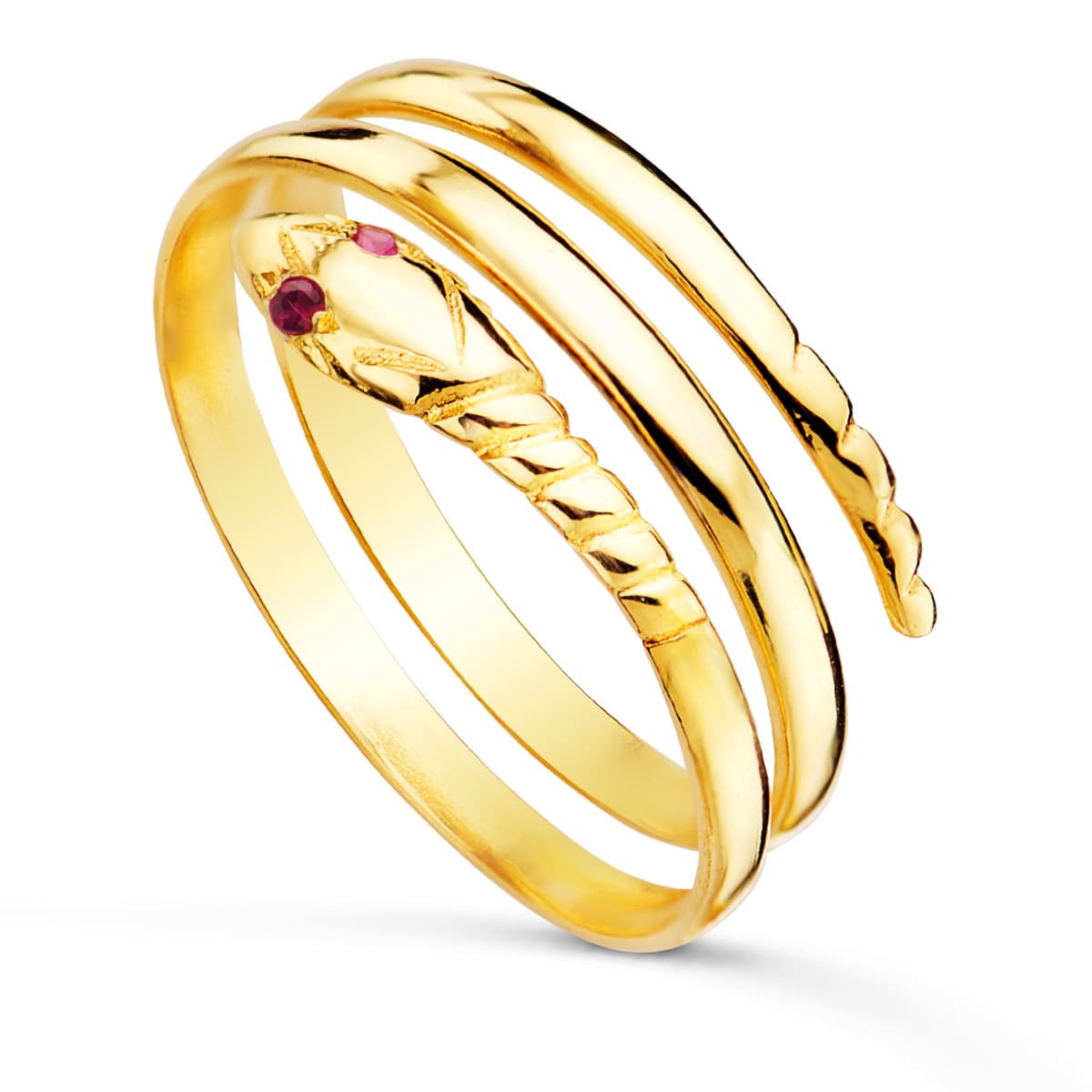 18K gul guld Snake Ring med røde øjne