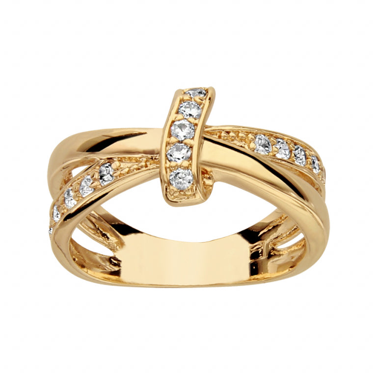 Bague croisée en plaqué or avec oxydes de zirconium blancs