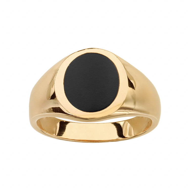 Forgyldt signetring med oval sort onyx top