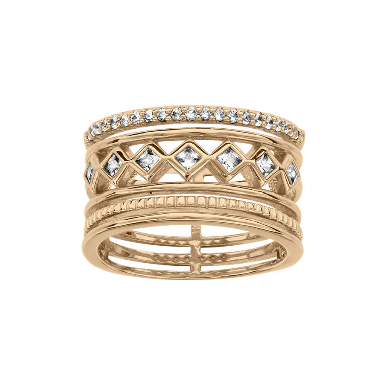 Großer Ring mit weißen Oxidmustern, vergoldet