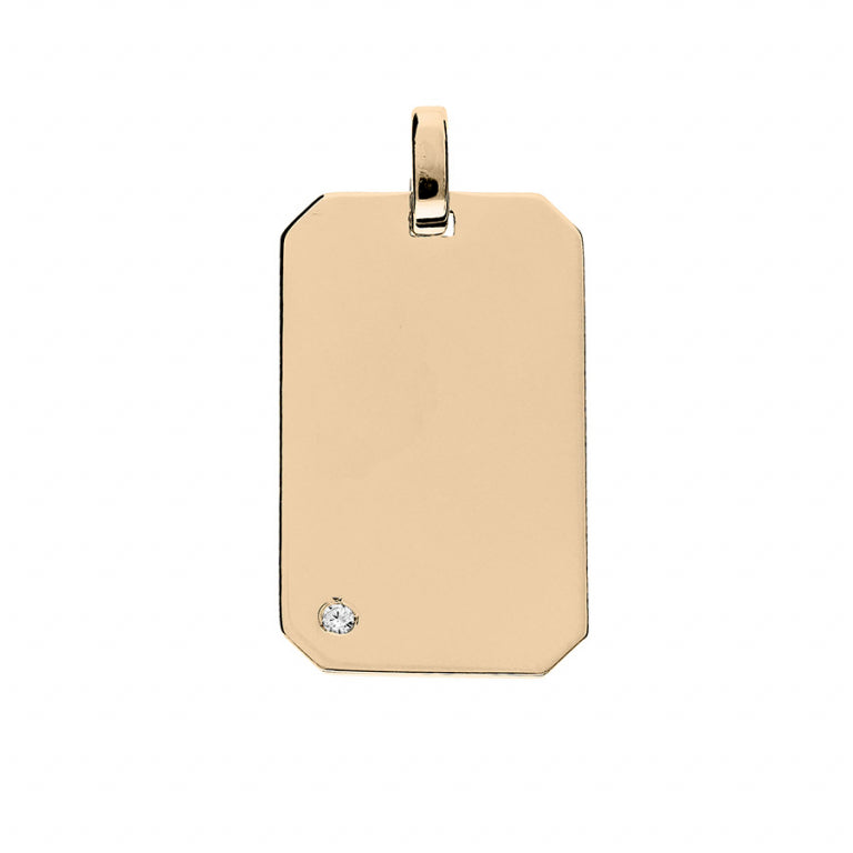 Pendentif à graver pans coupés en plaqué or avec oxyde blanc