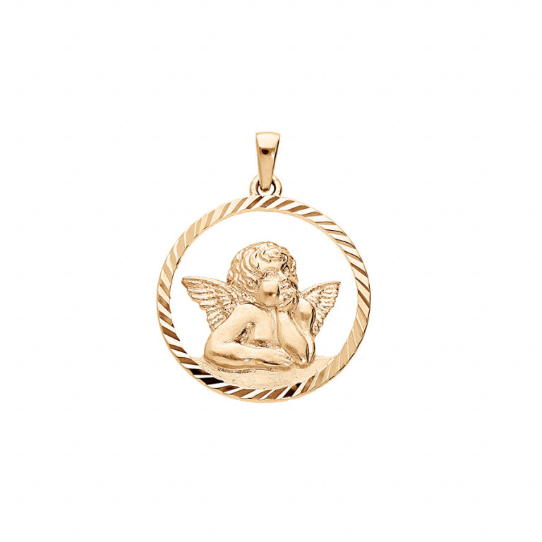 Pendentif mode ange rond ajouré contour diamanté en plaqué or