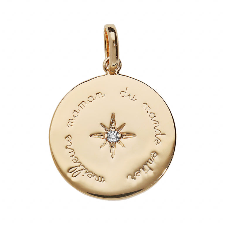 Pendentif mode rond en plaqué or avec oxyde blanc