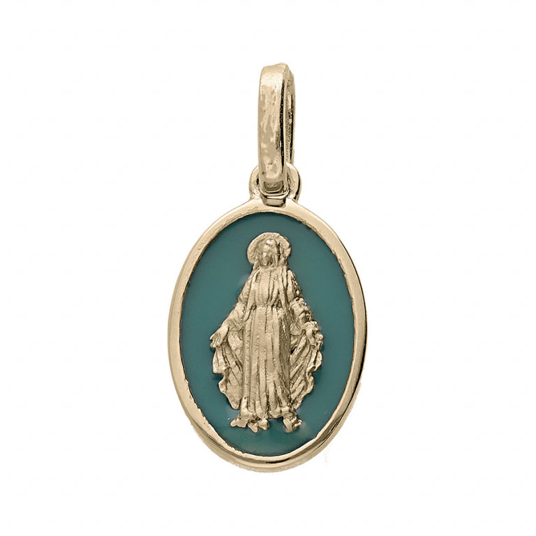 Pendentif mode miraculeuse ovale fond vert en plaqué or