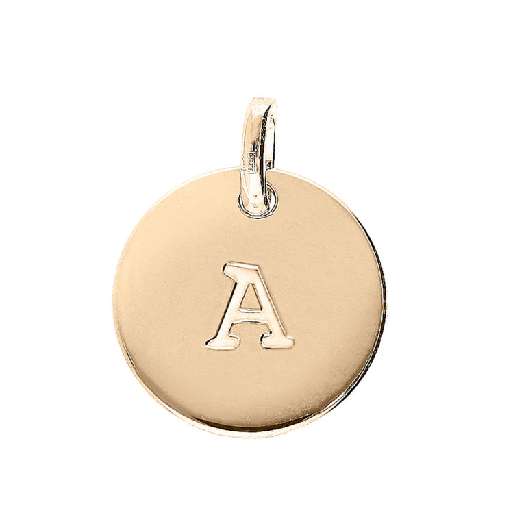 Pendentif médaille gravure Alphabet A en plaqué or