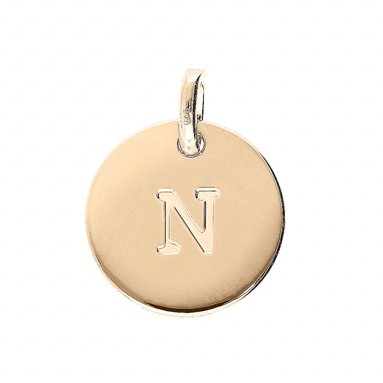 Pendentif médaille gravure alphabet en plaqué or
