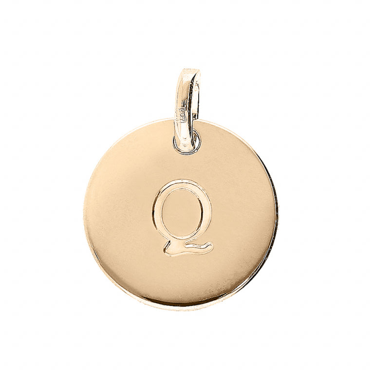Pendentif médaille gravure alphabet en plaqué or