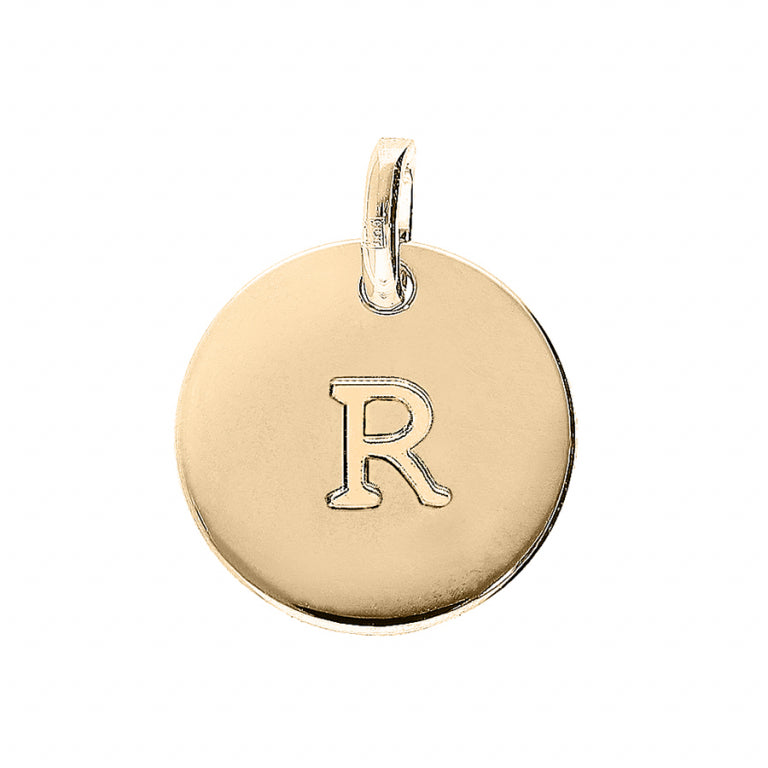 Pendentif médaille gravure alphabet en Plaqué Or