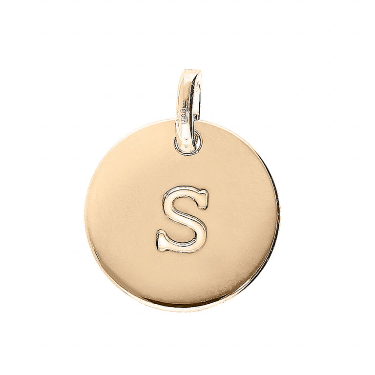 Pendentif médaille gravure alphabet en plaqué or