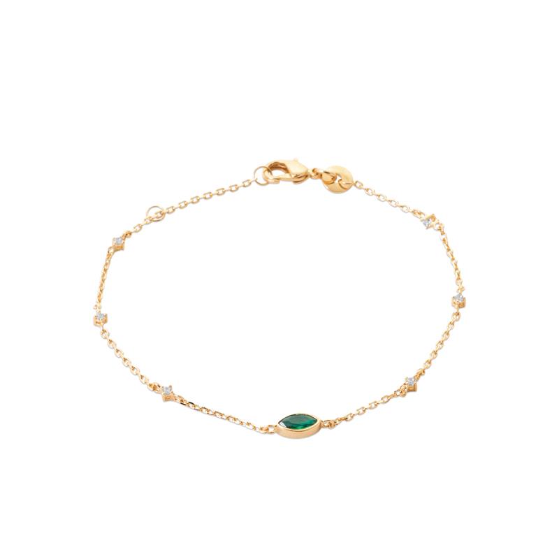 Green Oval - Bracelet - Gold Plated