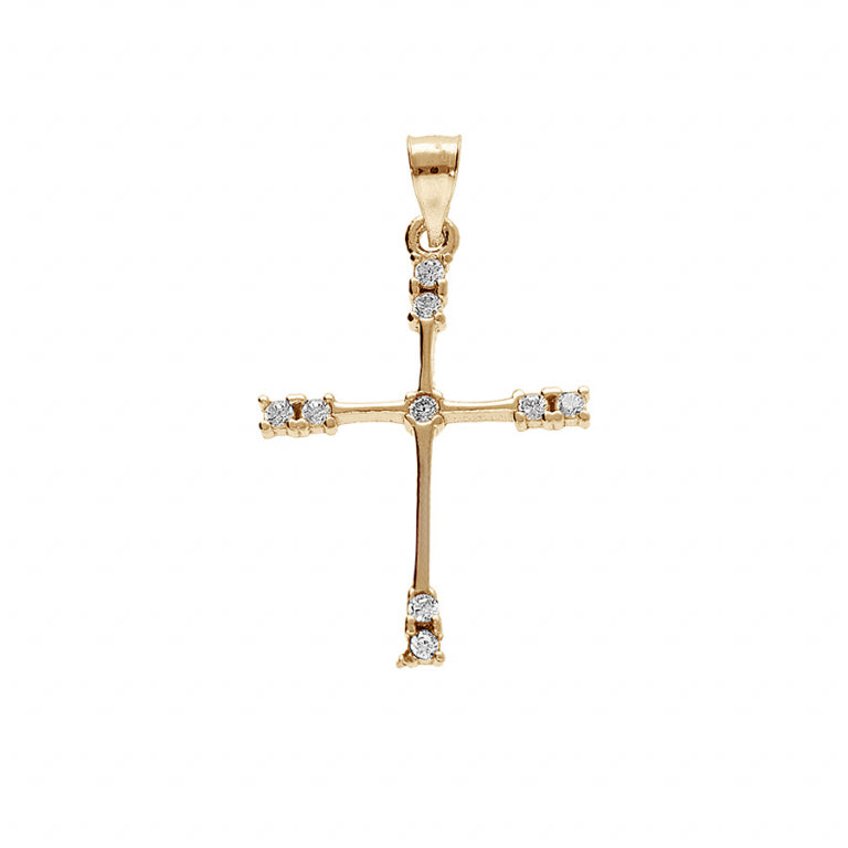 Pendentif croix en plaqué or avec oxydes de zirconium blancs