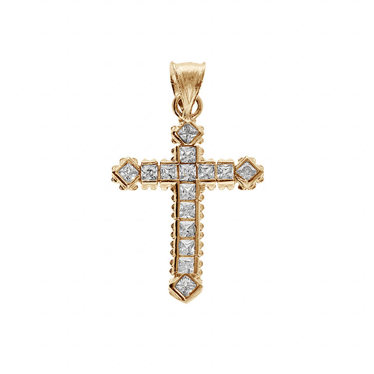 Pendentif mode croix en plaqué or avec oxydes blancs sertis