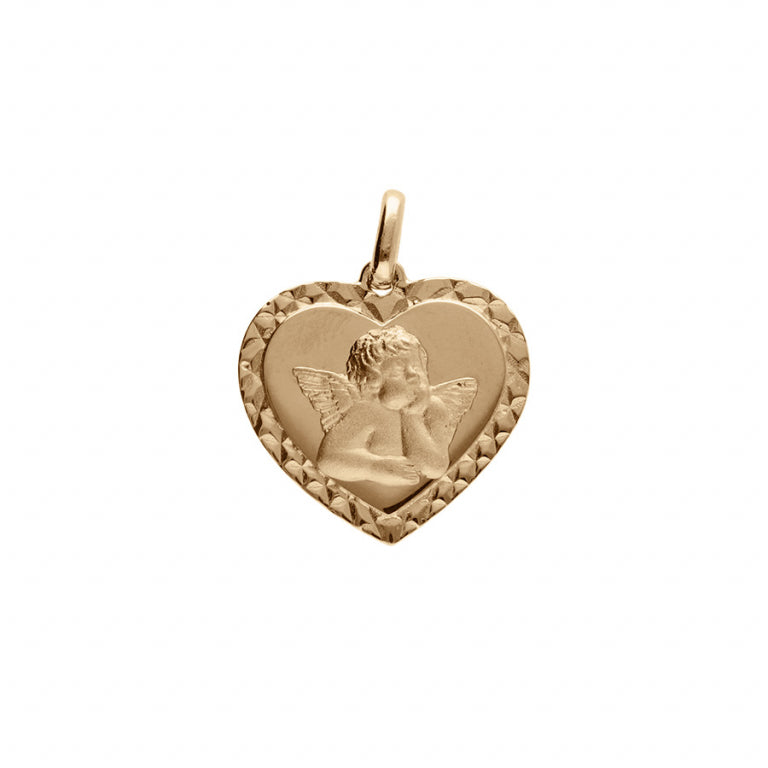 Pendentif mode coeur motif ange en Plaqué Or avec contour diamanté