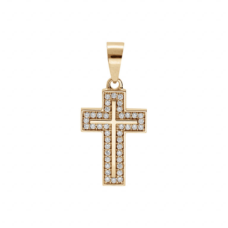 Pendentif croix en plaqué or avec oxydes blancs