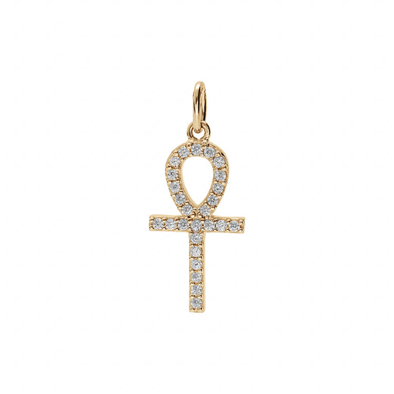 Pendentif croix de vie égyptienne en plaqué or avec oxydes blancs