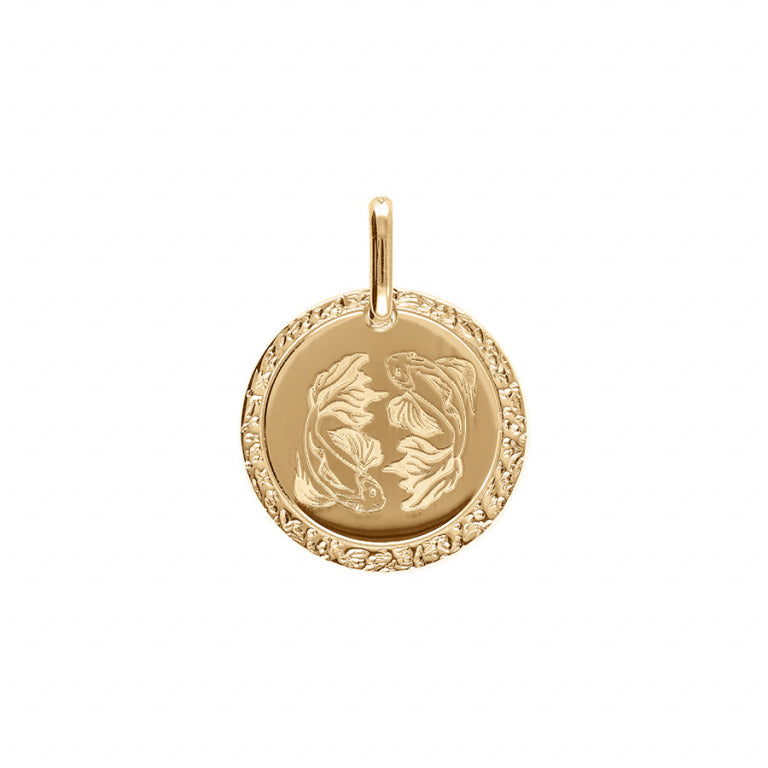 Pendentif médaille zodiaque Poisson en plaqué or