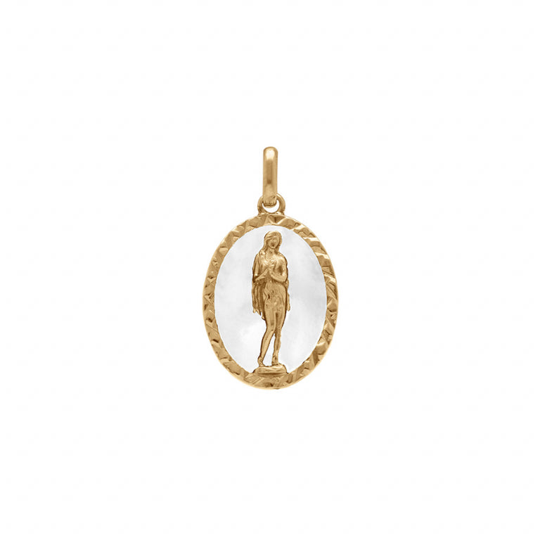 Pendentif mode Marie Madeleine ovale en Plaqué Or avec fond résine blanc