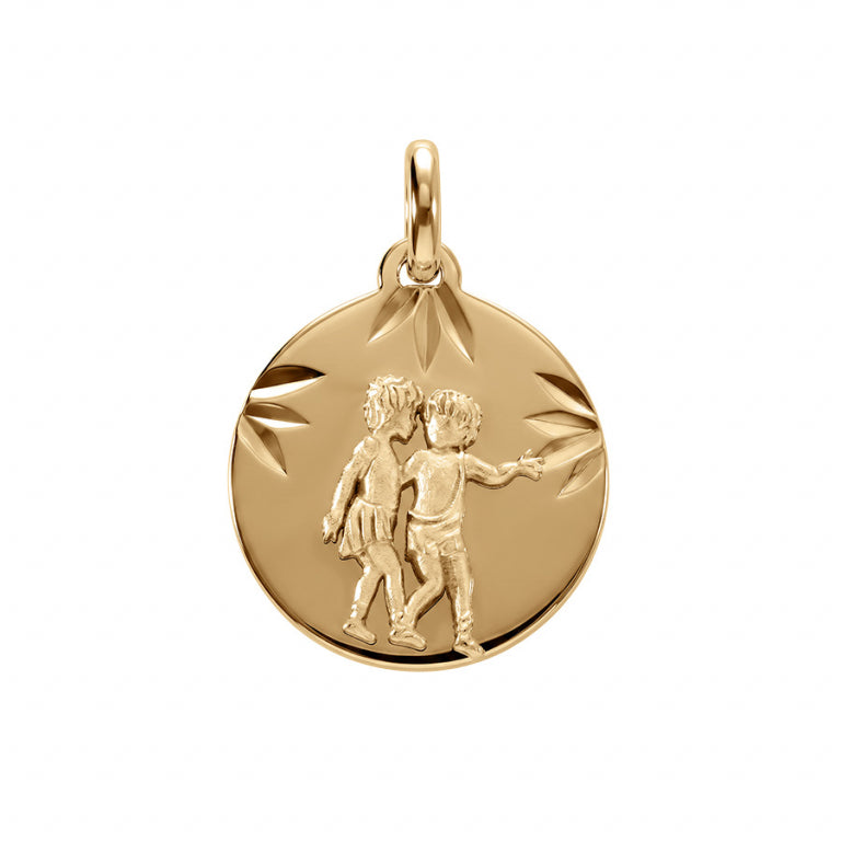 Pendentif médaille motif Gémeaux diamanté en Plaqué Or
