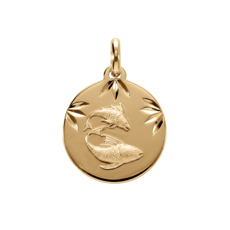 Pendentif mode zodiaque Poissons en Plaqué Or finition diamantée