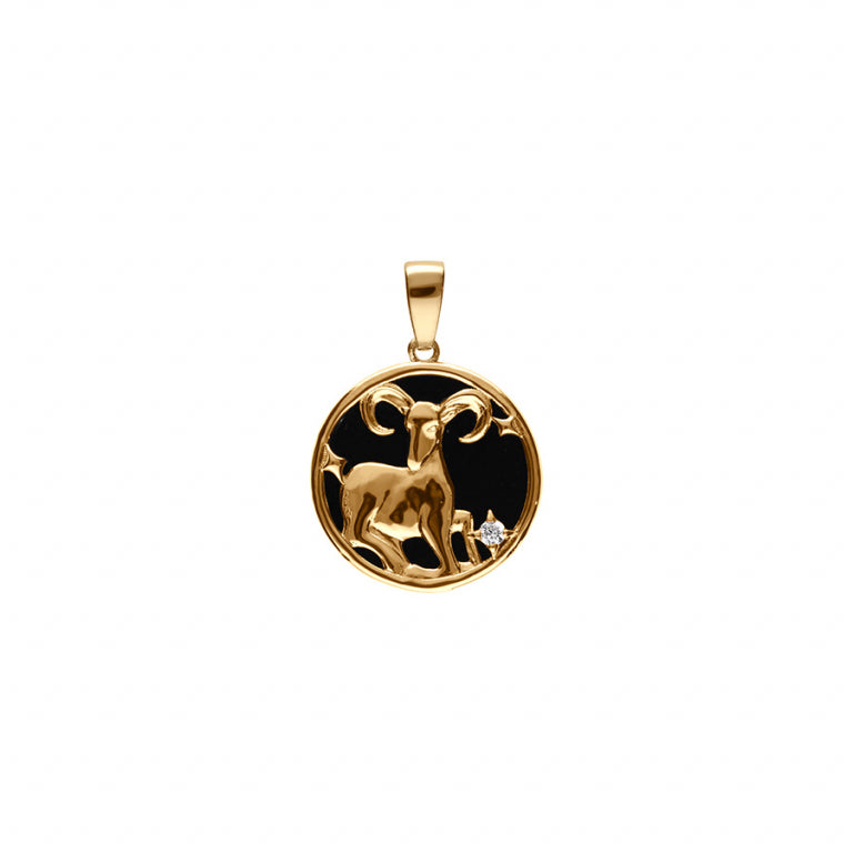 Pendentif mode Bélier en plaqué or avec onyx noir imitation